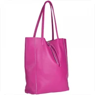 Torebki damskie - Torebka skórzana lekka shopper fuksja - miniaturka - grafika 1
