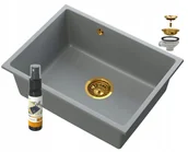 Zlewozmywaki - Granitan Manado Szary Podblatowy Zlew Złoty Podwieszany 60 - miniaturka - grafika 1