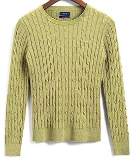 Swetry damskie - GANT Damski sweter ze stretchem Cotton Cable z dekoltem w kształcie litery C, Deep Lichen Green, XXL - grafika 1