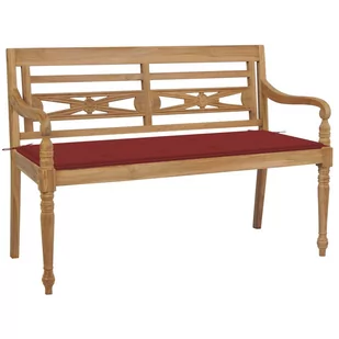 vidaXL Ławka Batavia z czerwoną poduszką, 120 cm, lite drewno tekowe 3062160 - Ławki ogrodowe - miniaturka - grafika 1
