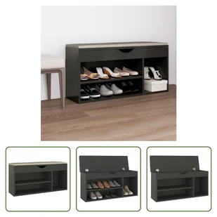 The Living Store Ławka na buty z poduszką szara 104x30x49 cm Materiał drewnopochodny - Szafki na buty - miniaturka - grafika 1