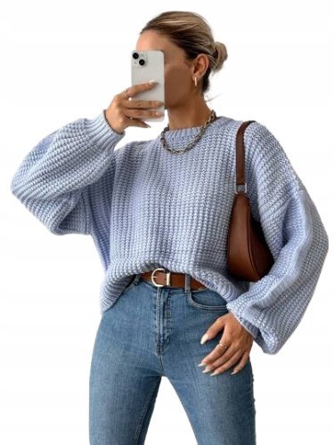 SWETER DAMSKI NIEBIESKI Z DŁUGIM RĘKAWEM ŁRF