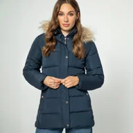 Kurtki damskie - Kurtka damska pikowana z monogramem granatowa - miniaturka - grafika 1