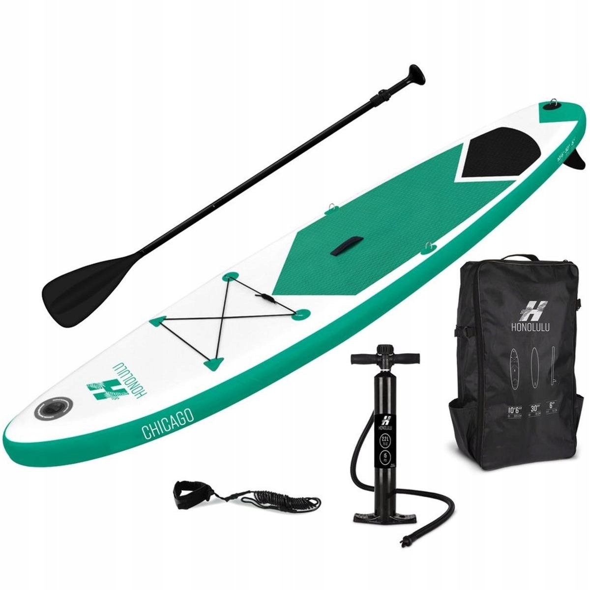 Zestaw Dmuchana Deska Sup 150KG 320CM Wiosło Pompka Plecak Leash