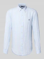 Koszule męskie - Koszula lniana o kroju custom fit z kołnierzykiem typu button down - miniaturka - grafika 1