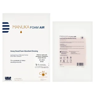 Manuka Foam Air, sterylny opatrunek piankowy z miodem Manuka, 10 cm x 10 cm, 1 sztuka - Problemy skórne - miniaturka - grafika 1