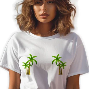 BIAŁA KOSZULKA DAMSKA Krótki Rękaw PALEMKI Nipples Cover Rozmiar XL - Zestawy upominkowe - miniaturka - grafika 1