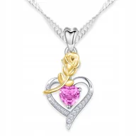 Naszyjniki - Naszyjnik Srebrny z Różą Różowe Serce Kryształami Kwiat Życia SREBRO 925 - miniaturka - grafika 1