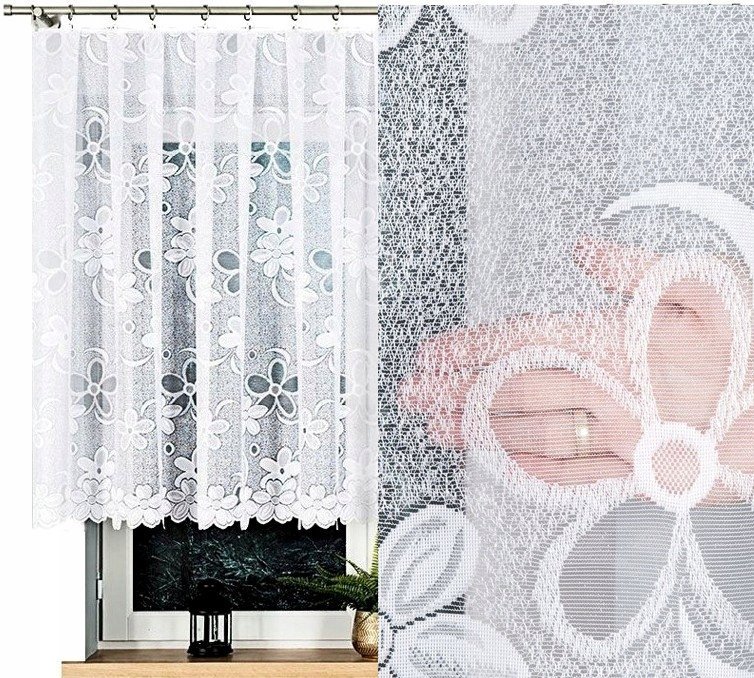 Firana żakardowa RENATA 500x130cm prosta w kwiaty (gotowa) z obszyciem