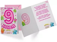 Kartki okolicznościowe i zaproszenia - Kartka urodzinowa z kopertą na dziewiąte urodziny Potworki - 1 szt. - miniaturka - grafika 1