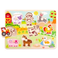 Puzzle - Tooky Toy TOOKY TOY Drewniane Puzzle Farma z Pinezkami Do Dopasowania TY858 - miniaturka - grafika 1