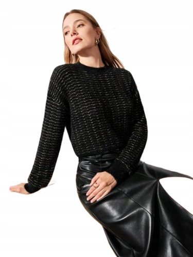 SHEIN SWETER CZARNY Z DŁUGIM RĘKAWEM PROSTY L ŁŁN