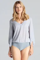 Odzież ciążowa - BODY brokatowe Z BUFIASTYM RĘKAWEM szare L - miniaturka - grafika 1