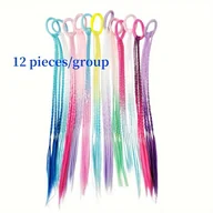 Pozostałe akcesoria fryzjerskie - TEMU 12 zestawów tęczowych kolorowych warkoczyków w kucykach, 16 cali, z gumkami, gradientowe kolory, akcesoria do włosów na imprezy, kolorowe kucyki - miniaturka - grafika 1