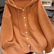 Swetry damskie - TEMU Kardigan z kapturem zapinany na guziki Jednolity , miękki i wygodny, elegancka odzież damska na jesień/zimę - miniaturka - grafika 1