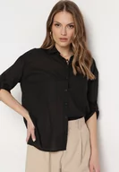 Koszule damskie - Czarna Bawełniana Koszula Klasyczna z Kieszeniami Sasana - miniaturka - grafika 1