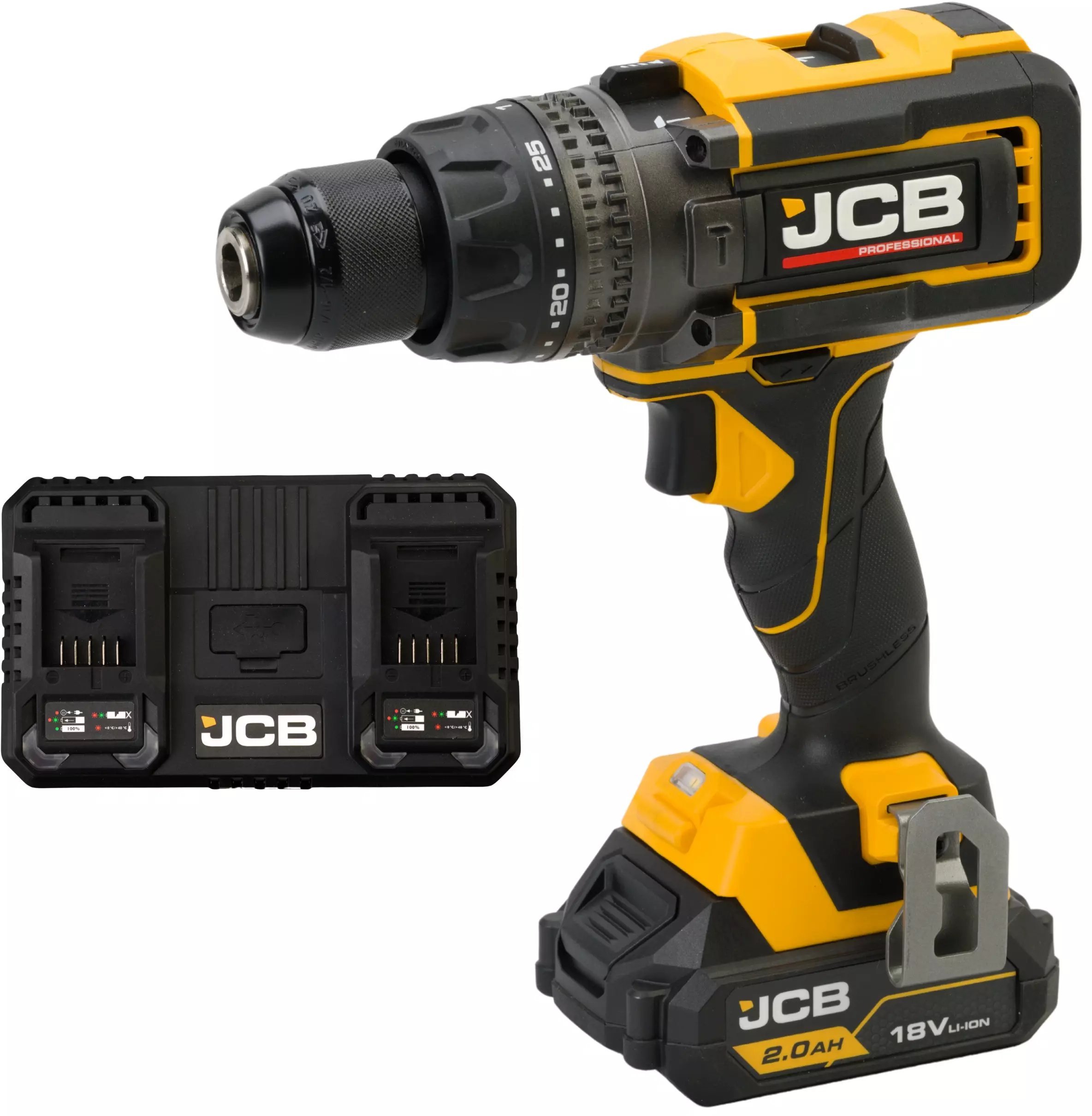 JCB Professional 18V Wiertarko Wkrętarka 160 Nm Dual Charge 4.5 Bateria 2Ah