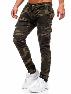 Spodnie męskie - Zielone spodnie jeansowe joggery bojówki męskie moro Denley Z811 - grafika 1