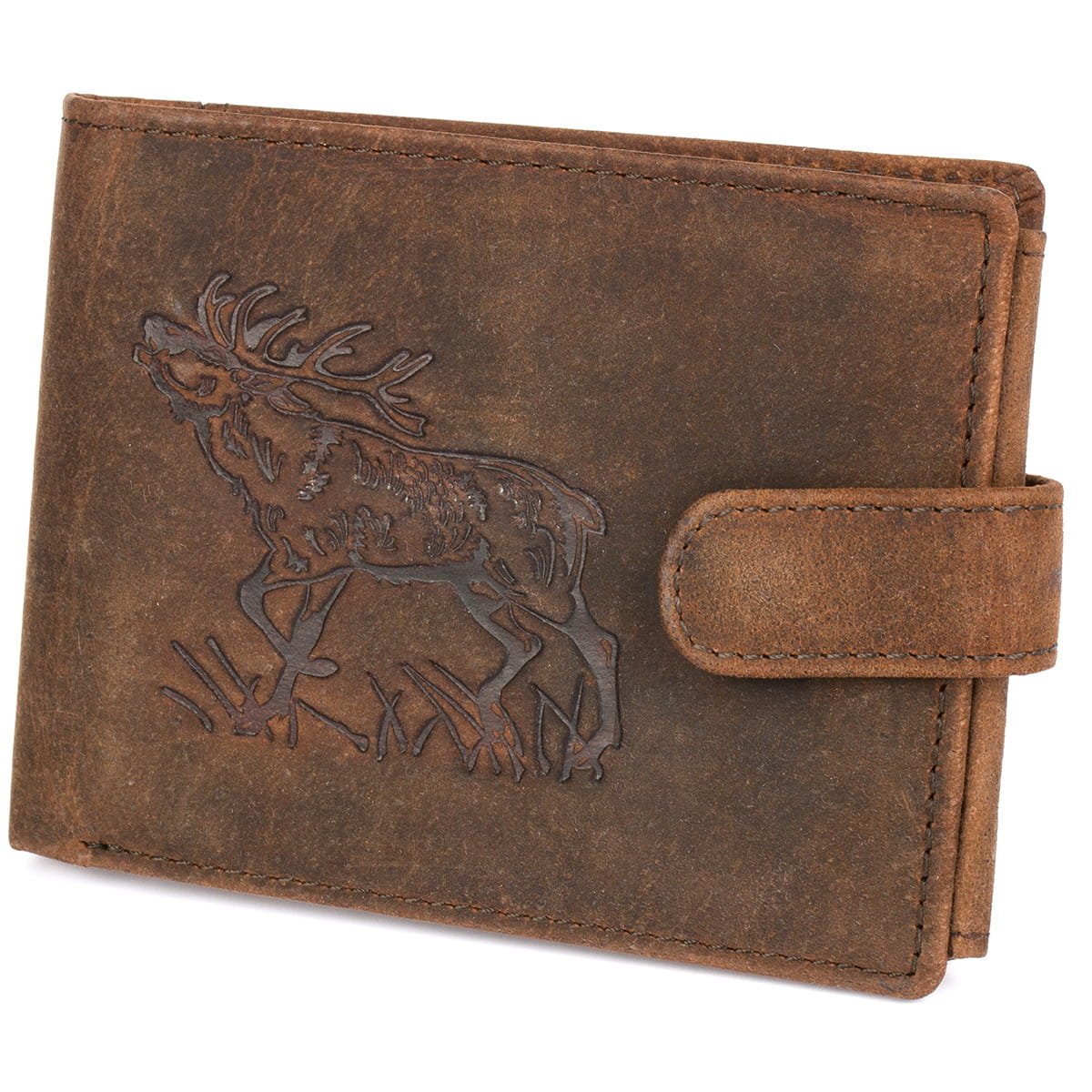 Portfel skórzany męski z tłoczeniem jeleń Bellugio rdzawy