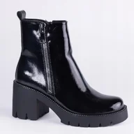 Botki damskie - Botki zimowe damskie GOODIN HF323 lakier zamek obcas ocieplane czarne 37 - miniaturka - grafika 1