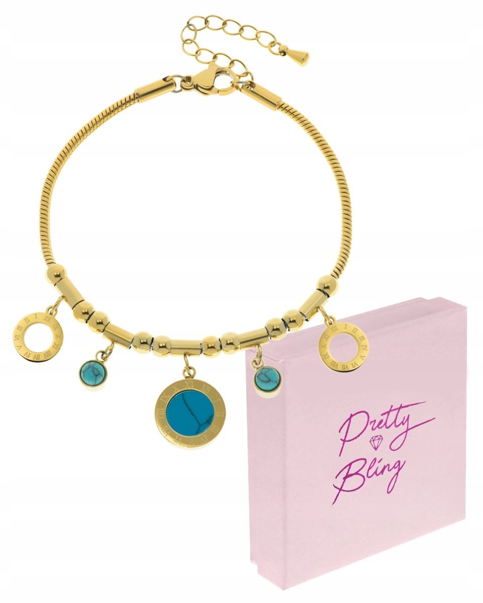 Bransoletka damska POZŁACANA TURKUS kółeczka STAL