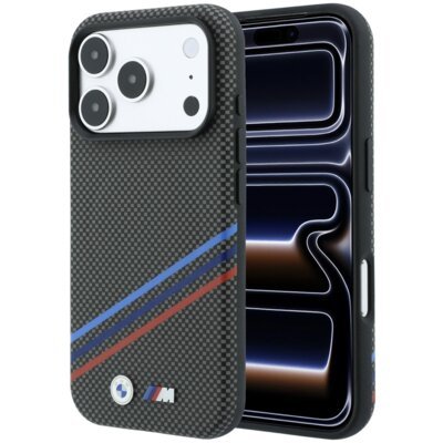 Etui BMW M Quadrille Kevlar Print Tricolor Lines & Metal Logo MagSafe do Apple iPhone 17 Pro/18 Pro Antracytowy