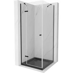Mexen Roma kabina prysznicowa uchylna 80x80 cm, transparent, czarna + brodzik Flat, czarny - Kabiny prysznicowe - miniaturka - grafika 1