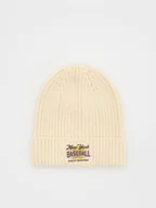 Czapki dla dzieci - Reserved - Bawełniana czapka z naszywką - złamana biel - miniaturka - grafika 1