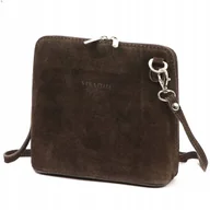 Torebki damskie - Skórzana Zamszowa Torebka Damska Vera Pelle Listonoszka Włoska Skóra Brąz - miniaturka - grafika 1