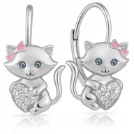 Biżuteria dla dzieci - SREBRNE KOLCZYKI DLA DZIEWCZYNKI KOTKI SERCE SREBRO PRÓBA 925 NA KOMUNIĘ - miniaturka - grafika 1