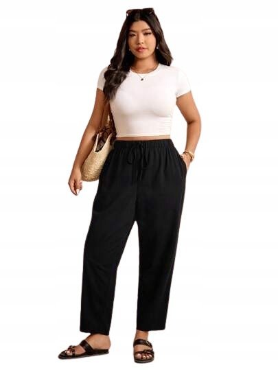 SHEIN CZARNE SPODNIE CASUAL Z KIESZENIAMI PLUS SIZE Z LNEM 44 1EF