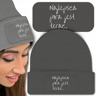 Czapki damskie - Ciepła Czapka Zimowa Szara Śmieszne Motywacyjne Wz - miniaturka - grafika 1