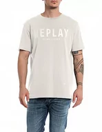 Koszulki męskie - Replay Męski T-shirt z krótkim rękawem, okrągły dekolt, logo, biały (Platinum 012), S, Platinum 012, S - miniaturka - grafika 1