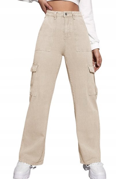 SHEIN BEŻOWE SPODNIE BOJÓWKI DAMSKIE CASUAL 36 VBZ