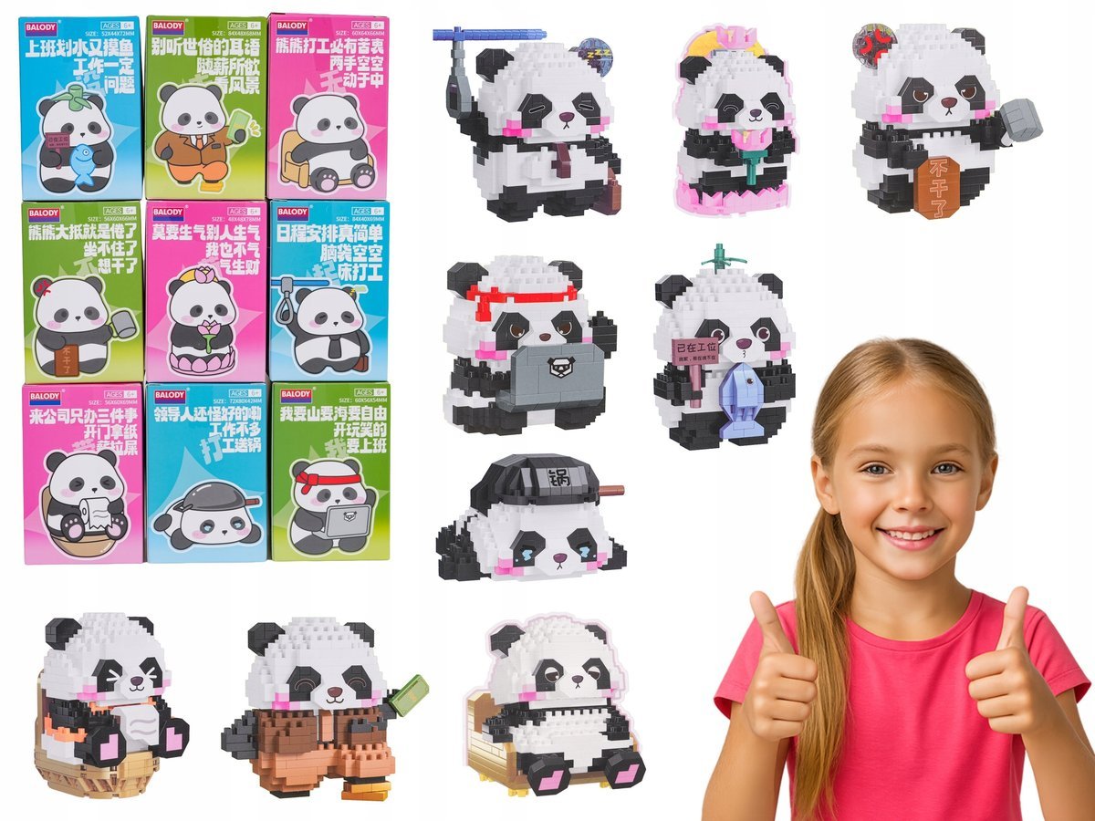 MEGA Zestaw Klocków Pandy 9 Figurek