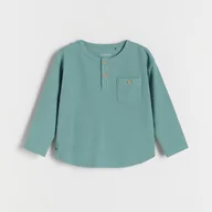 Bluzki dla niemowląt - Reserved - Strukturalny longsleeve henley - turkusowy - miniaturka - grafika 1