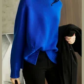 Swetry damskie - TEMU Elegancki sweter damski z wysokim dekoltem - Miękki top z długim rękawem, szykowny sweter na każdą porę roku do noszenia na co dzień i na - miniaturka - grafika 1