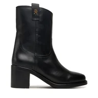 Botki damskie - Botki Tommy Hilfiger Riding Lthr Mid Boot Block Heel FW0FW08776 Czarny - miniaturka - grafika 1