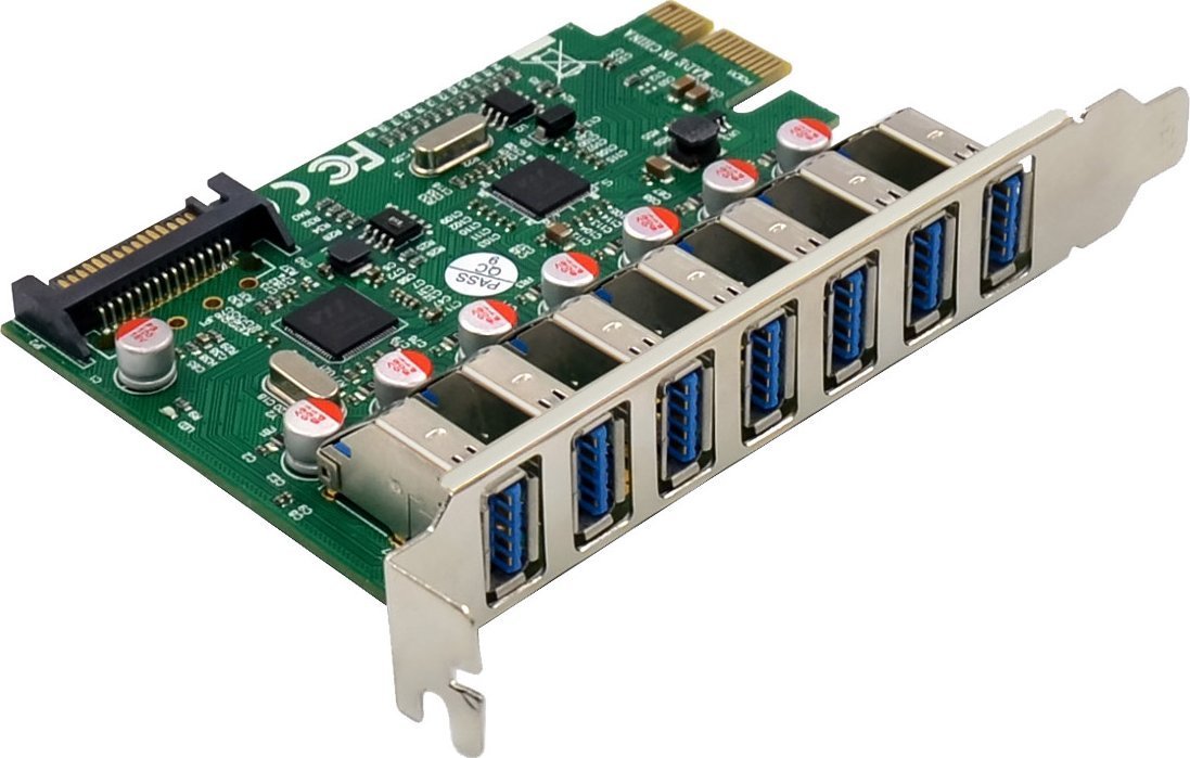 InLine® Schnittstellenkarte, 7x USB-A 3.2 Gen.1, PCIe, mit SATA Stromanschluss