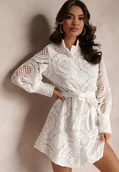Sukienki - Biała Koszulowa Sukienka z Koronką Lenora - miniaturka - grafika 1