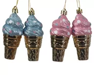Bombki - Zawieszki plastikowe bombki lody złote brokatowe - miniaturka - grafika 1