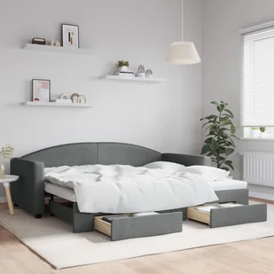 vidaXL Sofa rozsuwana z szufladami, ciemnoszara, 90x200 cm, tkanina - Sofy i kanapy - miniaturka - grafika 1
