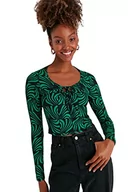 Body - Trendyol Damska damska dopasowana bodycon okrągły dekolt dzianinowa bluzka koszulka, zielona, M, ZIELONY, M - miniaturka - grafika 1