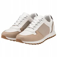 Sneakersy męskie - Patchworkowe męskie buty sneakersy biało-piaskowe V1 OM-FOSL-0144 42 - miniaturka - grafika 1