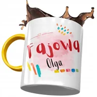 Kubki - Kubek Żółty Dla Olgi Koleżanki Żony na Prezent z Nadrukiem ze Zdjęciem + Opakowanie na prezent (wzór 03) - miniaturka - grafika 1