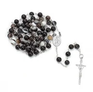 Różańce - Męski różaniec, czarny AGAT sardonyx 6mm, SREBRO 925, RĘKODZIEŁO - miniaturka - grafika 1