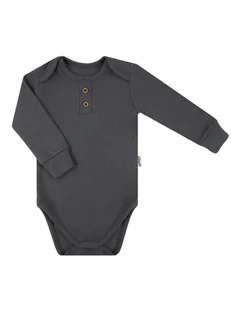 Niemowlęce body polo z długim rękawem grafitowe Nicol,r.74 - Body dla niemowląt - miniaturka - grafika 1
