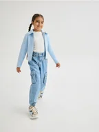 Swetry dla dziewczynek - Reserved - Rozpinany sweter w prążki - jasnoniebieski - miniaturka - grafika 1