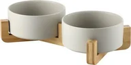 Miski dla psów - Mersjo Miska ceramiczna podwójna drewniana szara 2x400 ml - miniaturka - grafika 1