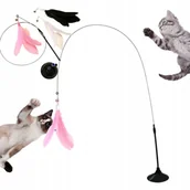 Zabawki dla kotów - Interaktywna zabawka dla kota - wędka z przyssawką i piórkami 80 cm - miniaturka - grafika 1